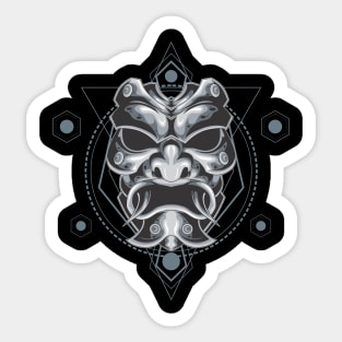 SILVER SAMURAI MASK SACRED GEOMETRY Sticker